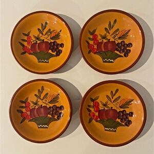 Gold Marketplace Hand Painted Ceramic Fruit Plates, Set of 4, 4.5" Diameter